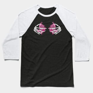 Skeleton Hand Butterfly Ribbon Breast Cancer Halloween Baseball T-Shirt